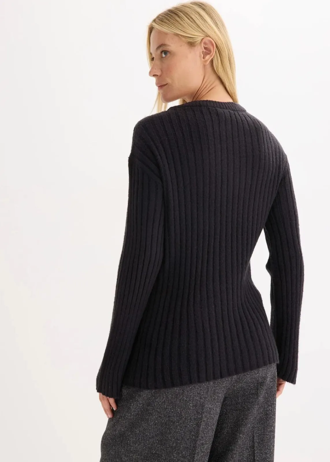 bonprix Pullover & Strickjacken|Strickmode^Gerippter Oversize-Pullover schwarz