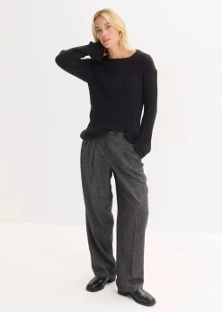 bonprix Pullover & Strickjacken|Strickmode^Gerippter Oversize-Pullover schwarz