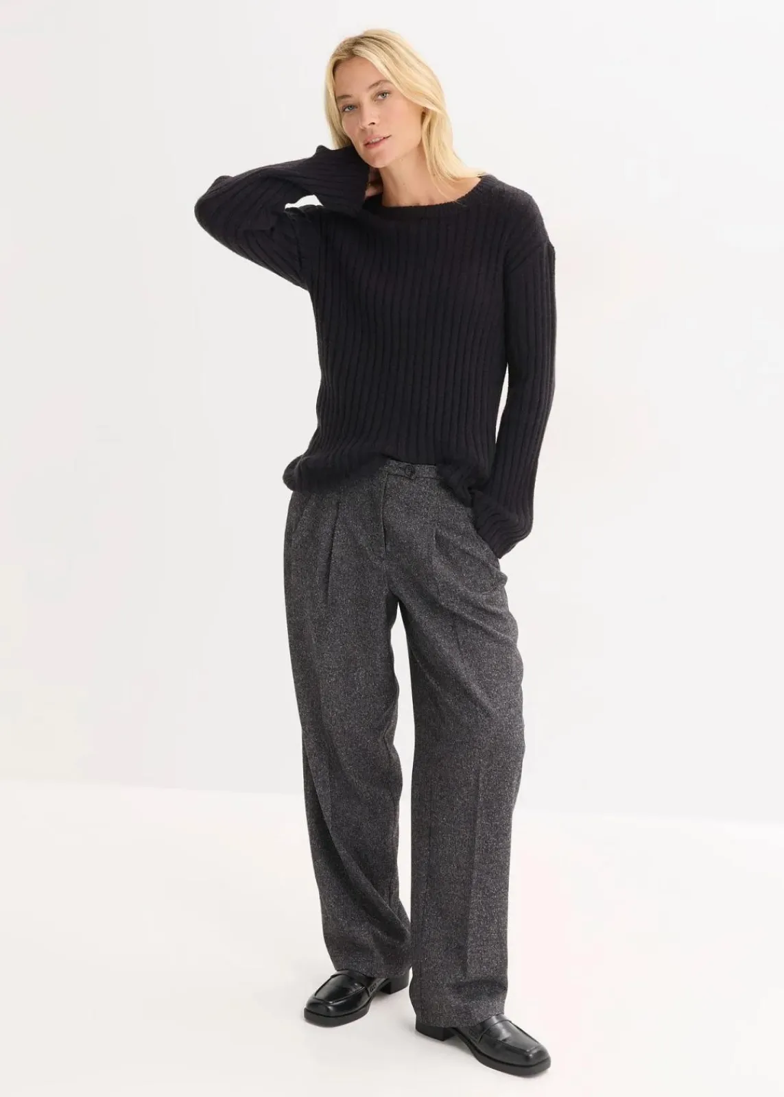 bonprix Pullover & Strickjacken|Strickmode^Gerippter Oversize-Pullover schwarz