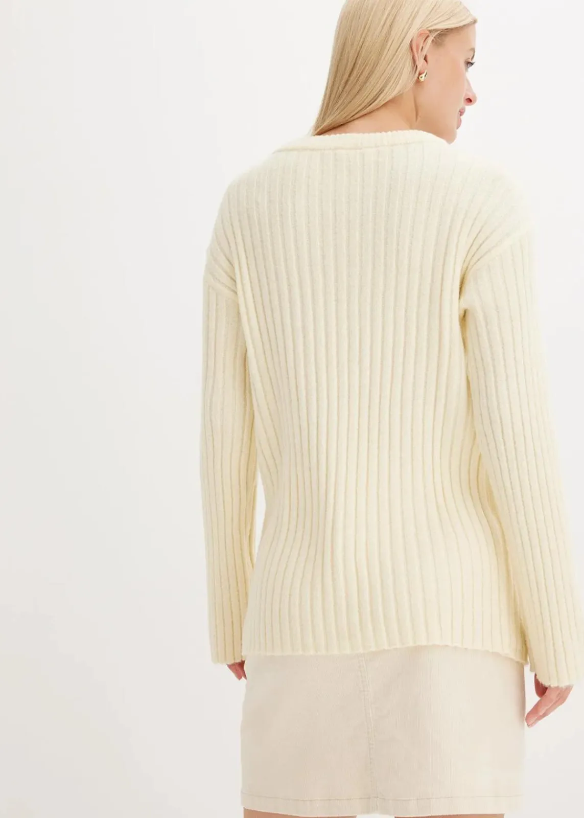 bonprix Pullover & Strickjacken|Strickmode^Gerippter Oversize-Pullover cremeweiß