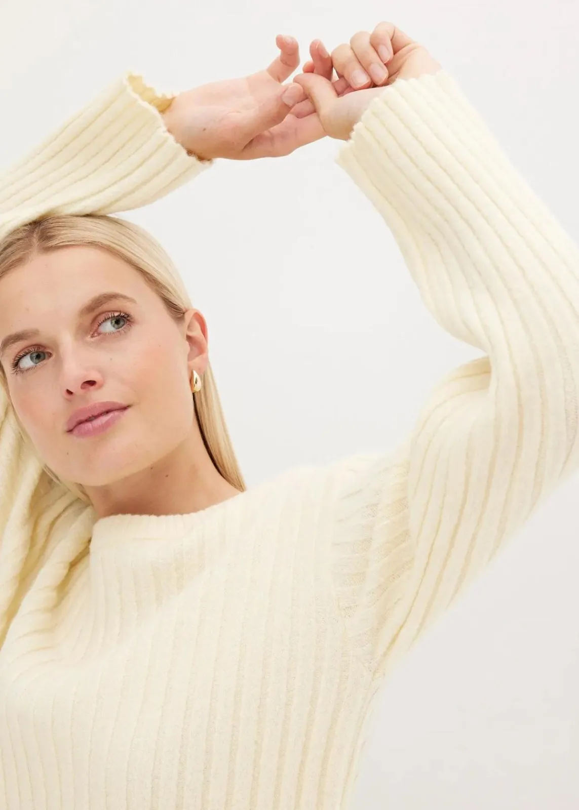 bonprix Pullover & Strickjacken|Strickmode^Gerippter Oversize-Pullover cremeweiß