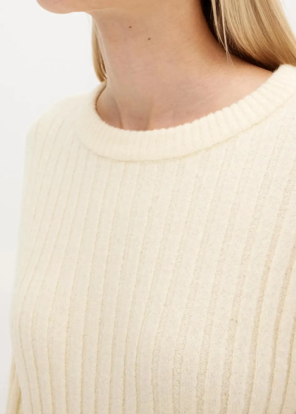 bonprix Pullover & Strickjacken|Strickmode^Gerippter Oversize-Pullover cremeweiß
