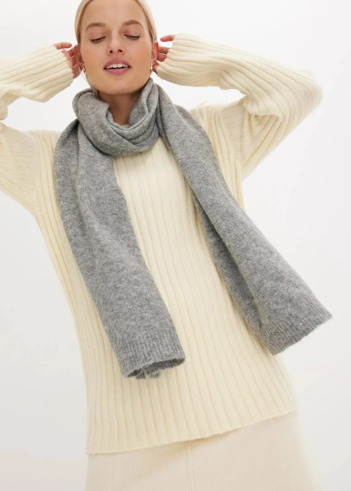 bonprix Pullover & Strickjacken|Strickmode^Gerippter Oversize-Pullover cremeweiß