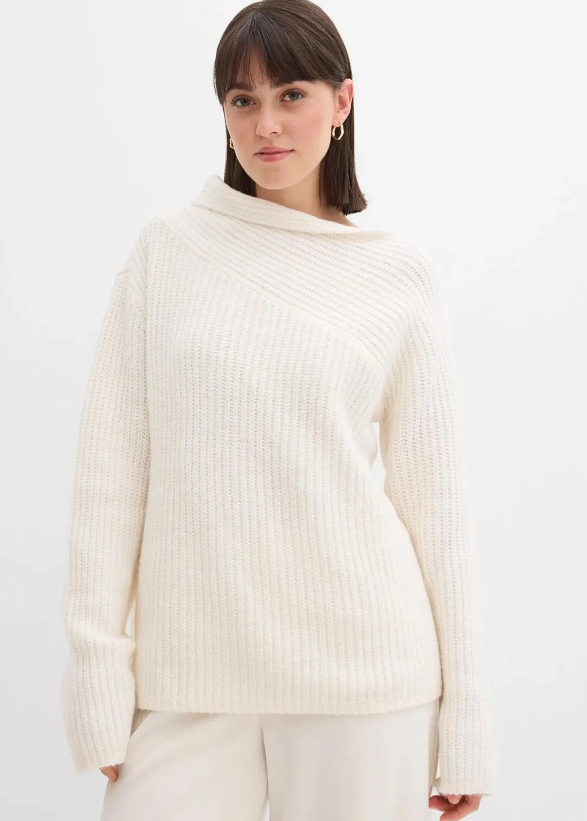 bonprix Bekleidung·Umstandsmode|Strickmode^Gerippter Oversize-Pullover perlweiß