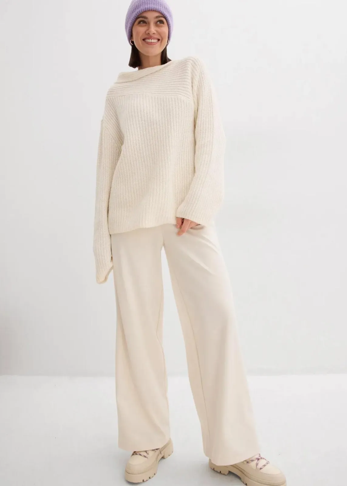 bonprix Bekleidung·Umstandsmode|Strickmode^Gerippter Oversize-Pullover perlweiß