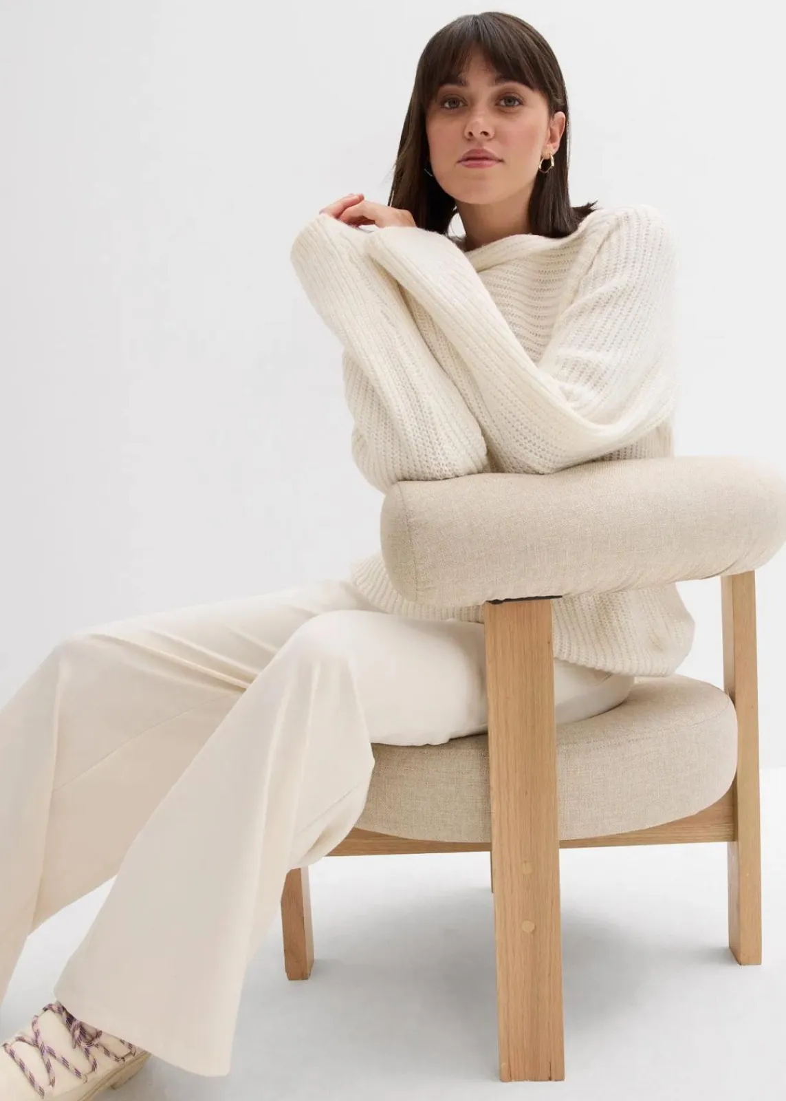 bonprix Bekleidung·Umstandsmode|Strickmode^Gerippter Oversize-Pullover perlweiß