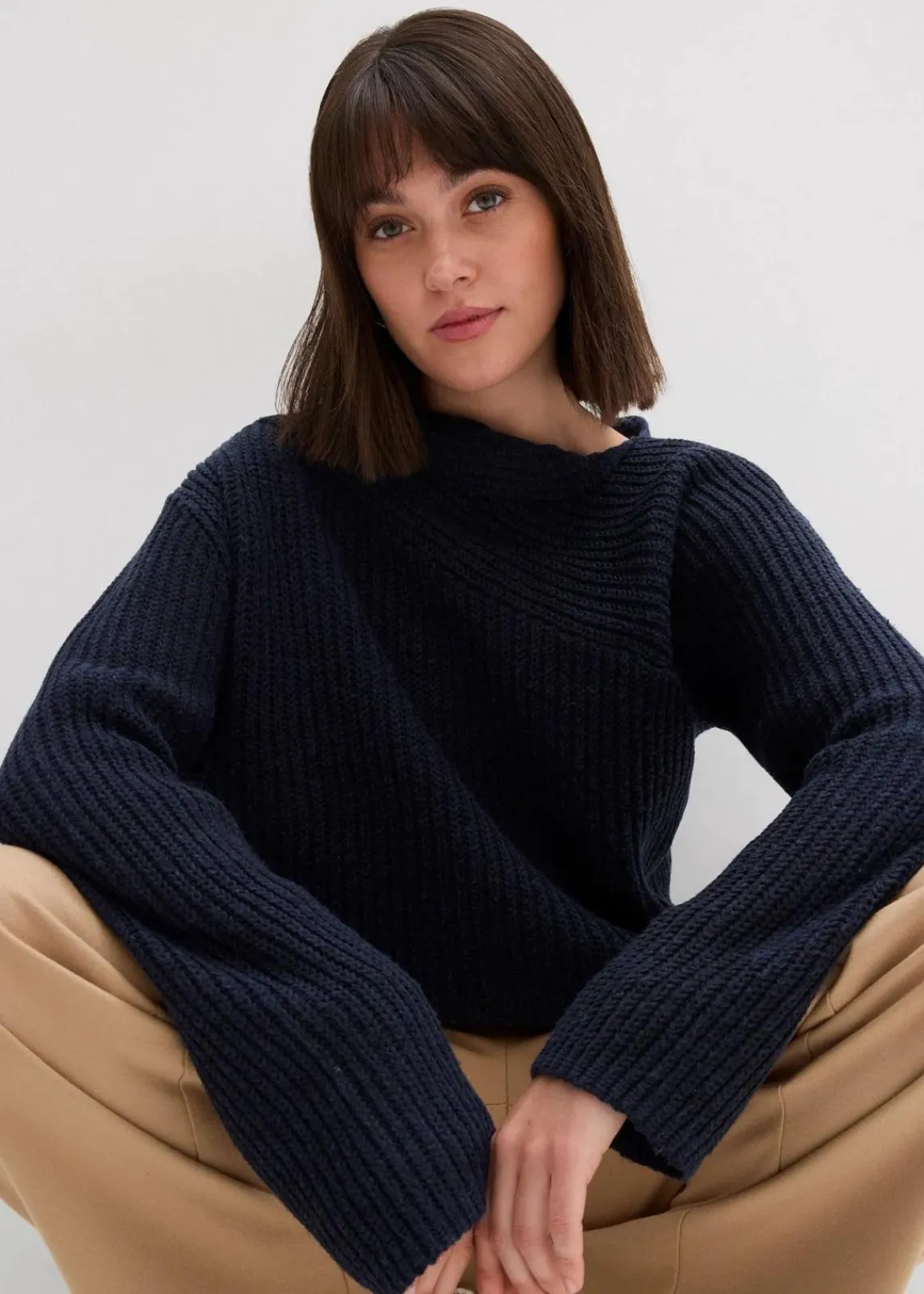 bonprix Bekleidung·Umstandsmode|Strickmode^Gerippter Oversize-Pullover dunkelblau