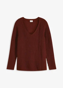 bonprix Bekleidung·Umstandsmode|Strickmode^Gerippter Pullover aus reiner Baumwolle mahagonibraun