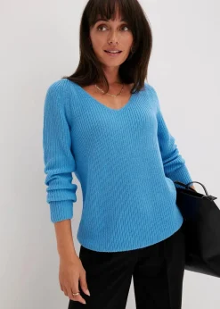 bonprix Strickmode|Bekleidung·Jeans^Gerippter Pullover aus reiner Baumwolle brilliantblau