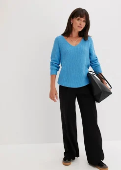 bonprix Strickmode|Bekleidung·Jeans^Gerippter Pullover aus reiner Baumwolle brilliantblau