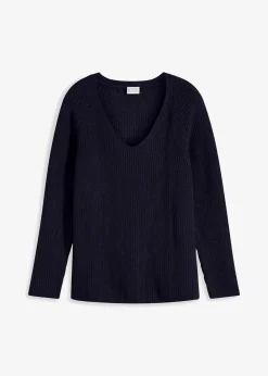 bonprix Bekleidung·Umstandsmode|Strickmode^Gerippter Pullover aus reiner Baumwolle dunkelblau
