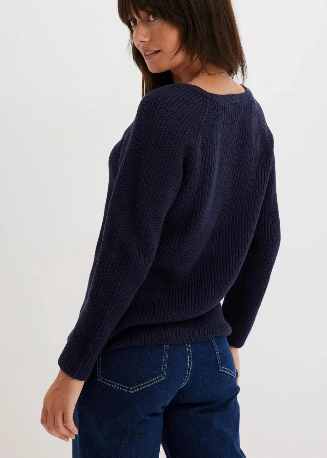 bonprix Bekleidung·Umstandsmode|Strickmode^Gerippter Pullover aus reiner Baumwolle dunkelblau