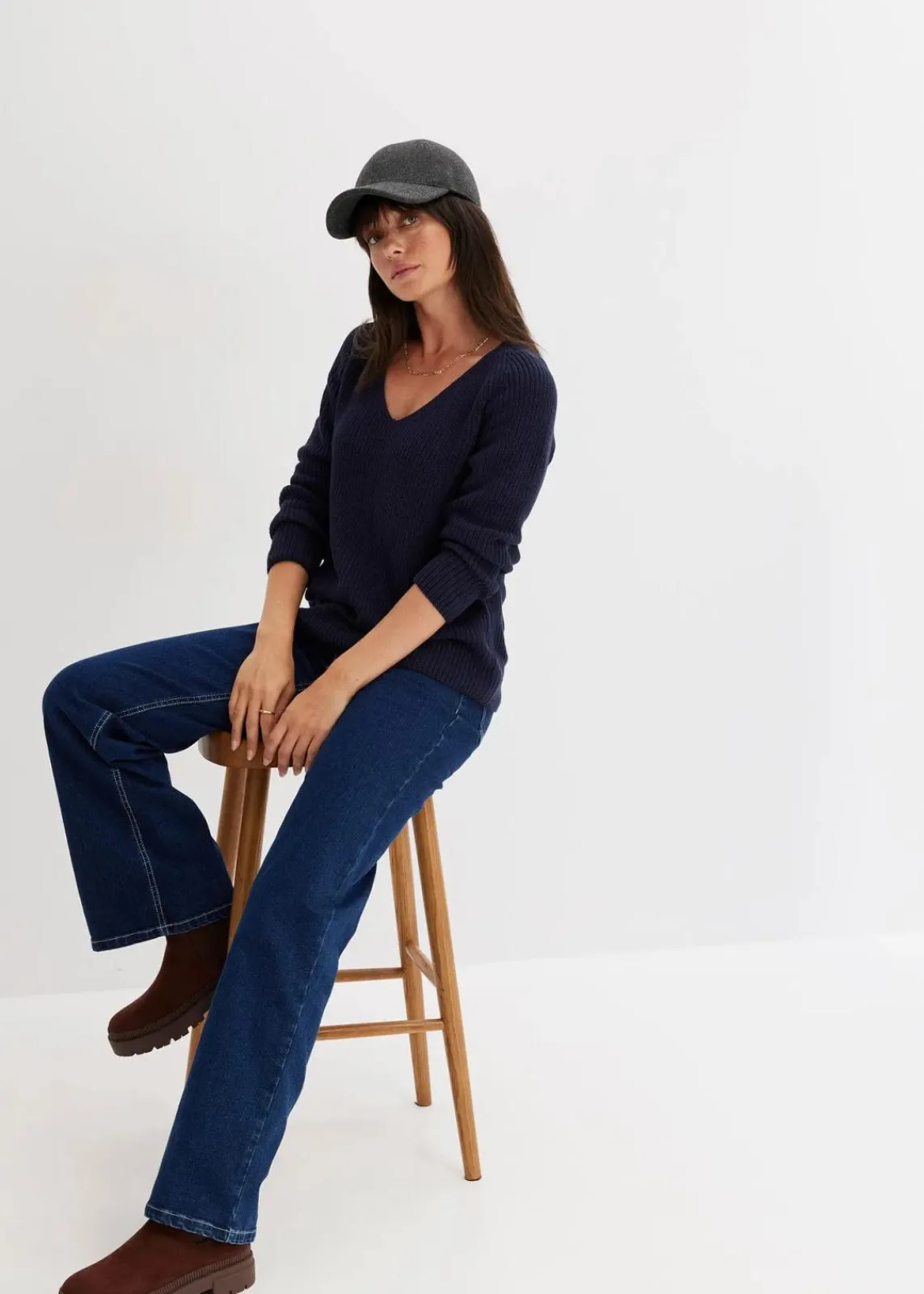 bonprix Bekleidung·Umstandsmode|Strickmode^Gerippter Pullover aus reiner Baumwolle dunkelblau