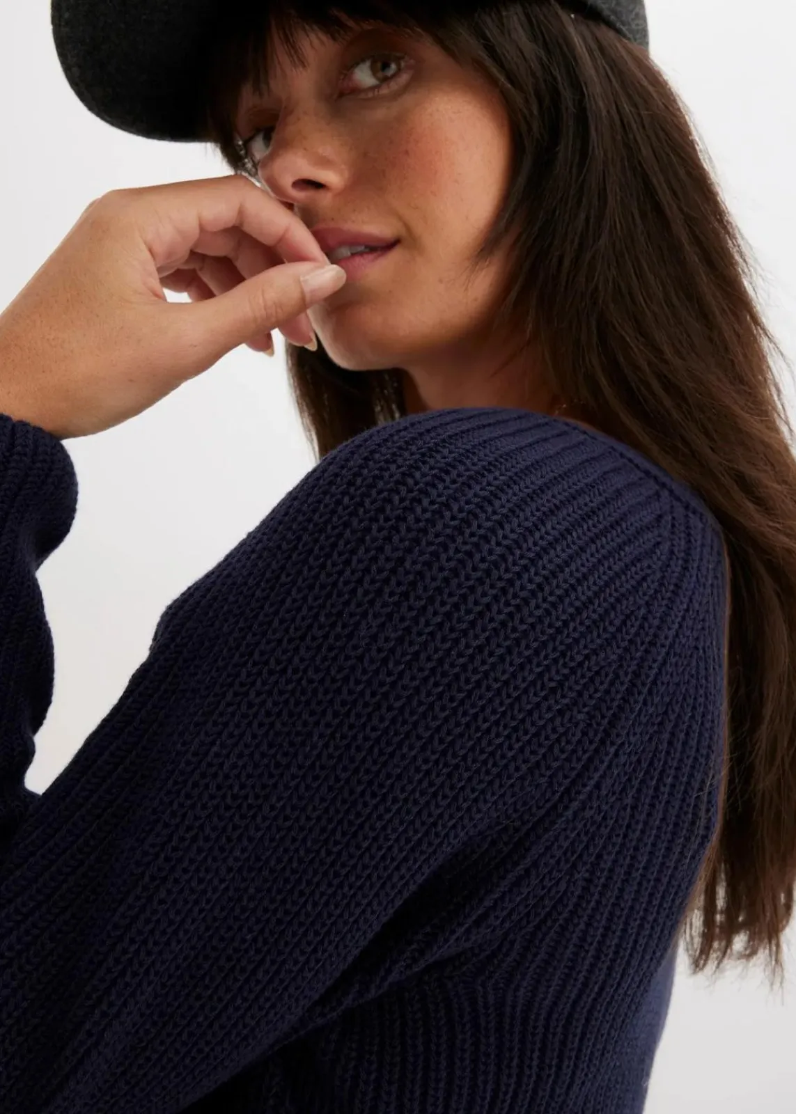 bonprix Bekleidung·Umstandsmode|Strickmode^Gerippter Pullover aus reiner Baumwolle dunkelblau
