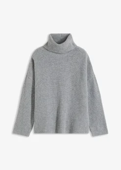 bonprix Bekleidung·Umstandsmode|Bekleidung·Jeans^Gerippter Rollkragenpullover hellgrau meliert