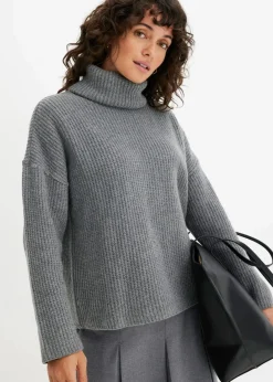 bonprix Bekleidung·Umstandsmode|Bekleidung·Jeans^Gerippter Rollkragenpullover grau meliert