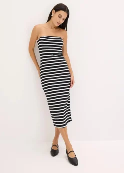 bonprix Kleider^geripptes Bandeau-Kleid schwarz/weiß gestreift