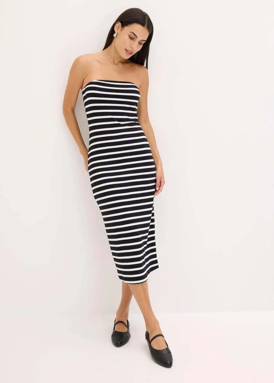bonprix Kleider^geripptes Bandeau-Kleid schwarz/weiß gestreift