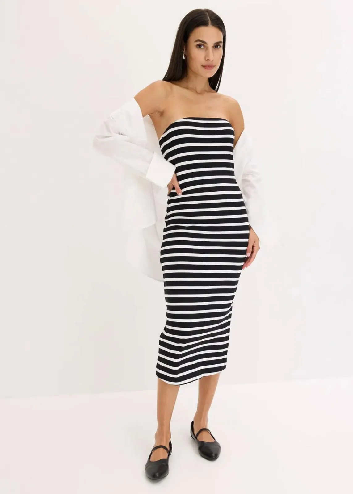 bonprix Kleider^geripptes Bandeau-Kleid schwarz/weiß gestreift