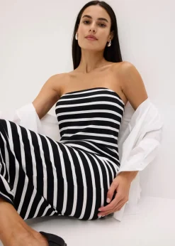 bonprix Kleider^geripptes Bandeau-Kleid schwarz/weiß gestreift