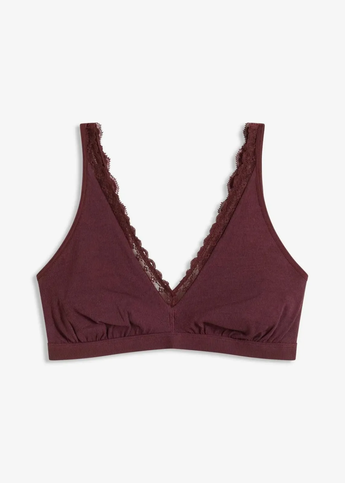 bonprix Bhs|Baumwollunterwäsche^Geripptes Bralette mit Bio-Baumwolle und Spitze weinrot
