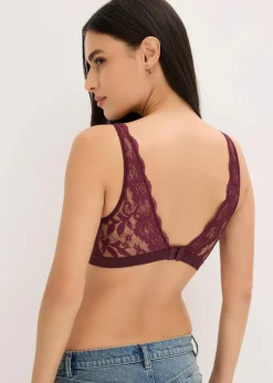 bonprix Bhs|Baumwollunterwäsche^Geripptes Bralette mit Bio-Baumwolle und Spitze weinrot