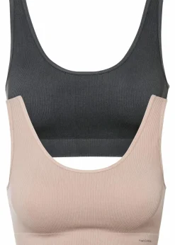 bonprix Nachhaltigere Materialien|Seamless^Geripptes Feel Comfort Seamless Bustier (2er Pack) anthrazit + mattbeige