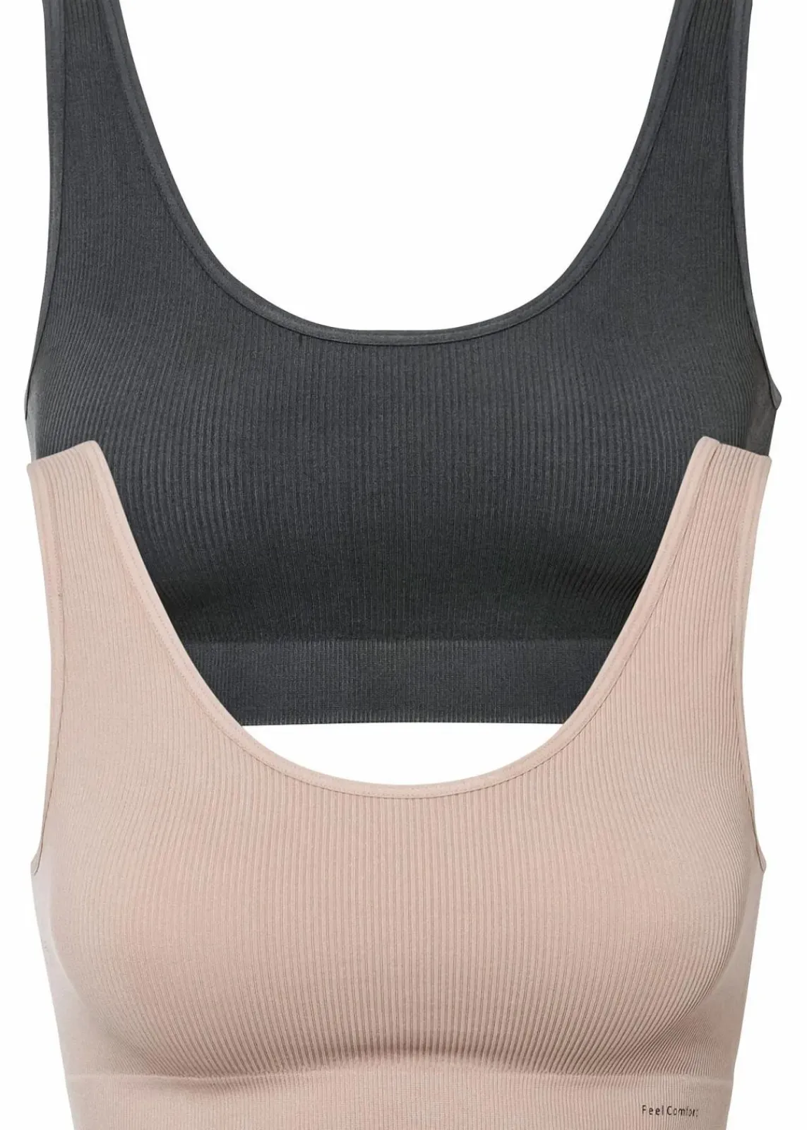 bonprix Nachhaltigere Materialien|Seamless^Geripptes Feel Comfort Seamless Bustier (2er Pack) anthrazit + mattbeige