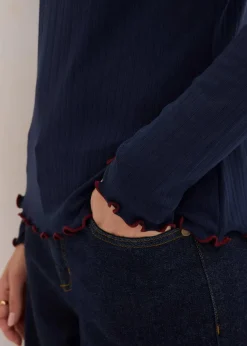 bonprix Shirts & Tops^Geripptes Langarmshirt dunkelblau/rubinrot