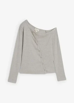 bonprix Shirts & Tops|Nachhaltigere Materialien^Geripptes Langarmshirt hellgrau meliert