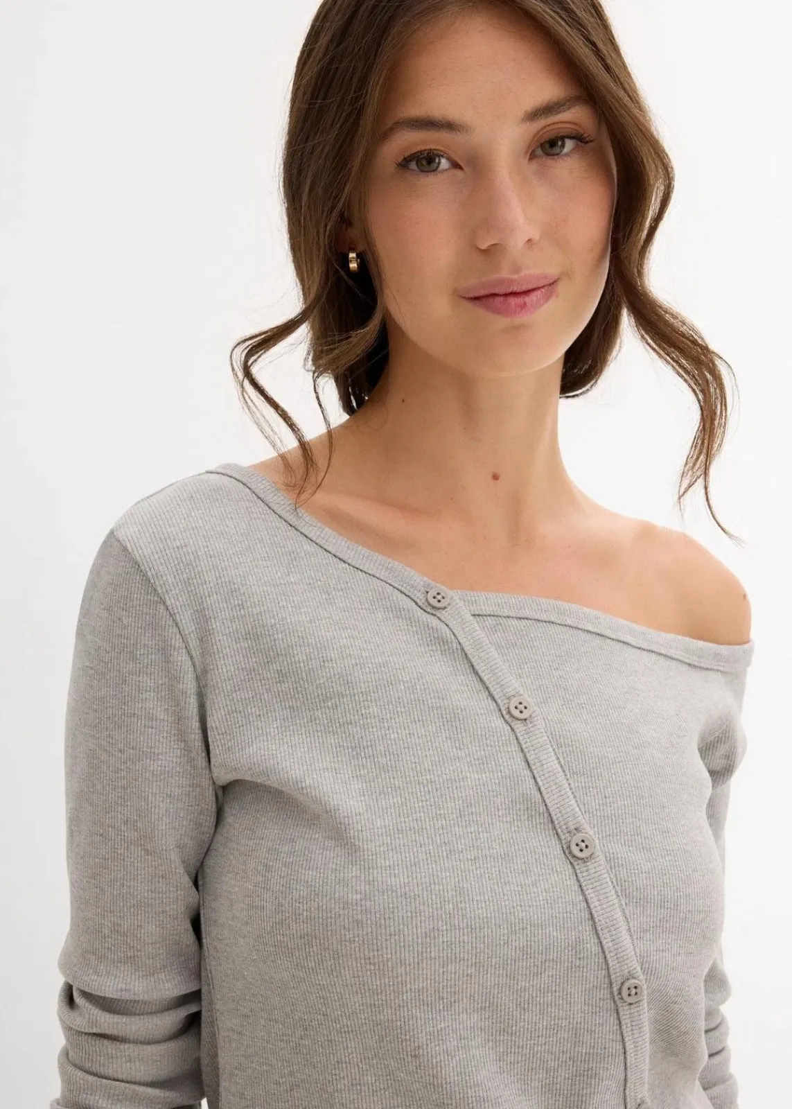 bonprix Shirts & Tops|Nachhaltigere Materialien^Geripptes Langarmshirt hellgrau meliert