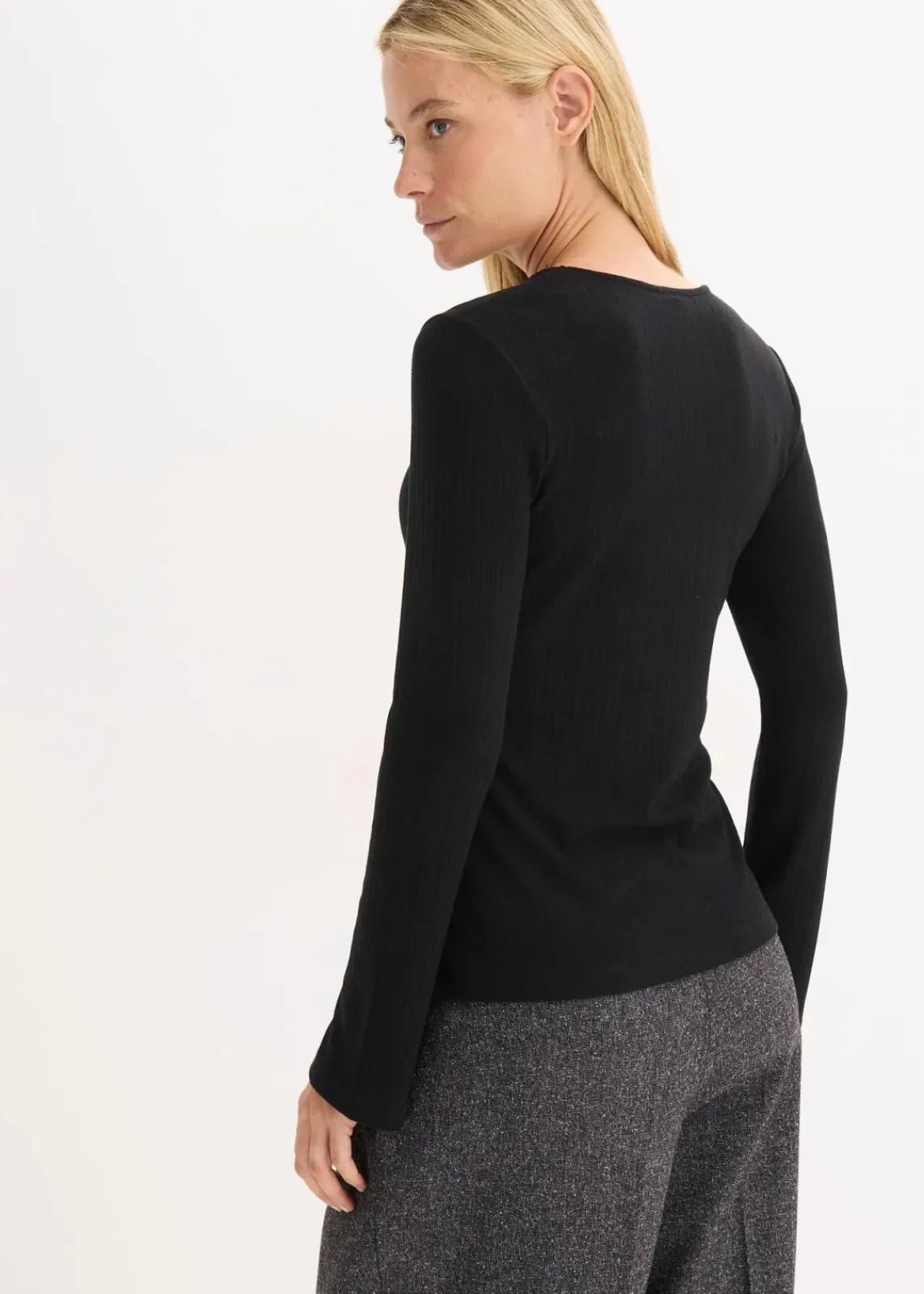 bonprix Basics|Shirts & Tops^Geripptes Langarmshirt schwarz