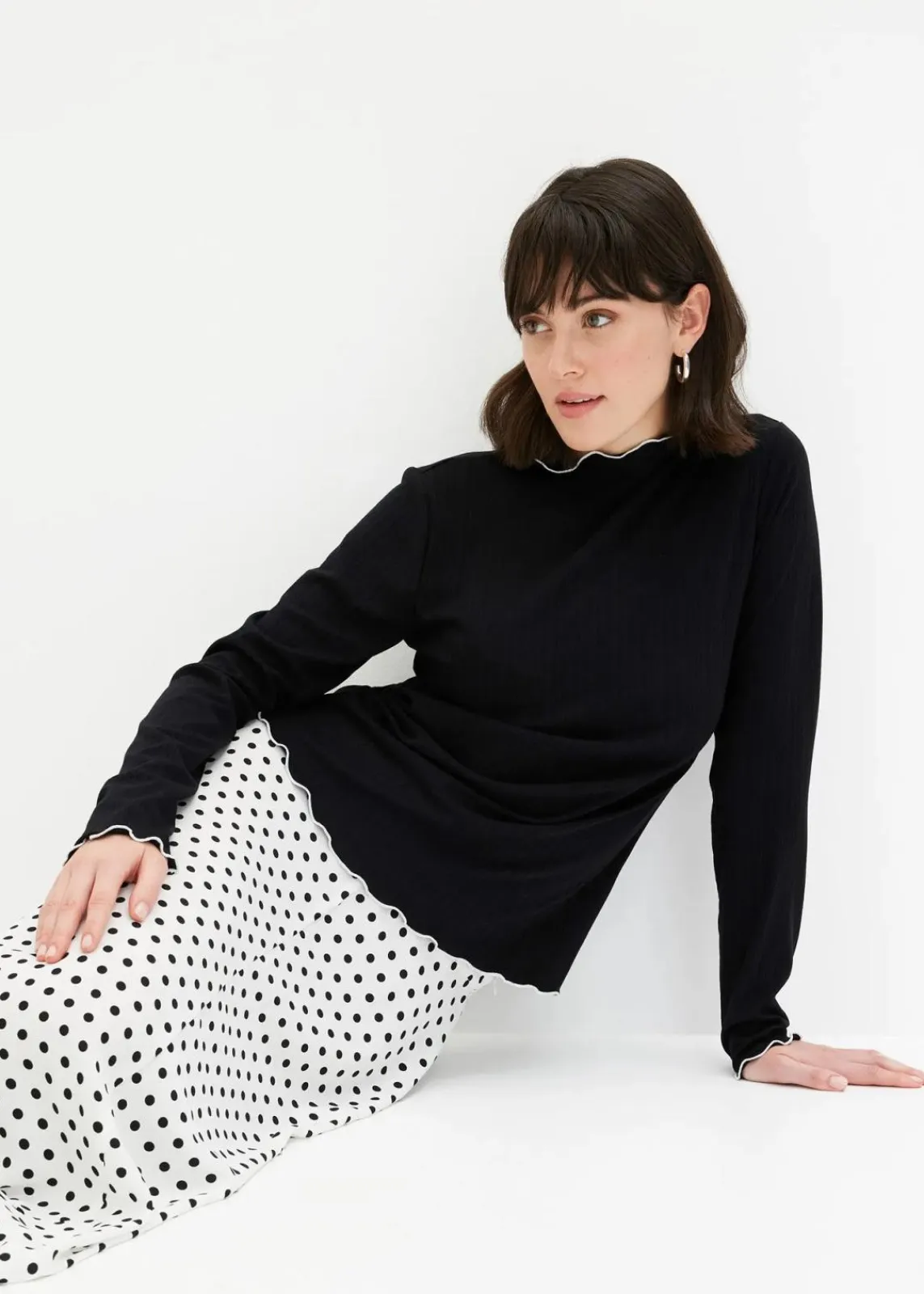 bonprix Shirts & Tops^Geripptes Langarmshirt schwarz/wollweiß