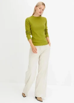 bonprix Shirts & Tops|Basics^Geripptes Langarmshirt aus reiner Baumwolle moos
