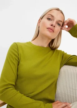 bonprix Shirts & Tops|Basics^Geripptes Langarmshirt aus reiner Baumwolle moos