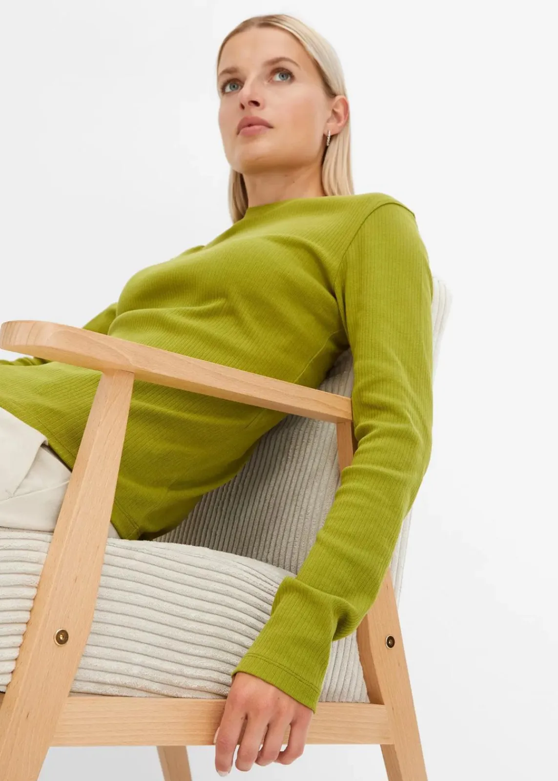 bonprix Shirts & Tops|Basics^Geripptes Langarmshirt aus reiner Baumwolle moos