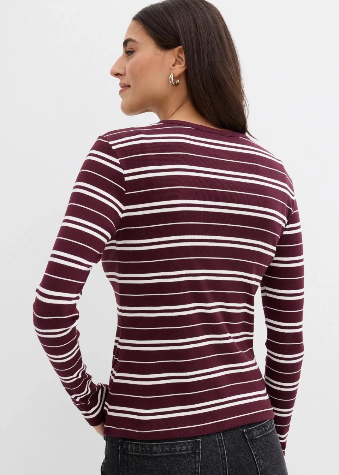bonprix Shirts & Tops^Geripptes Langarmshirt aus Bio-Baumwollmix weinrot uni + weinrot/wollweiß gestreift