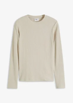 bonprix Shirts & Tops|Basics^Geripptes Langarmshirt aus reiner Baumwolle kitt