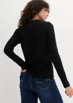 bonprix Bekleidung·Röcke|Basics^Geripptes Langarmshirt aus reiner Baumwolle schwarz