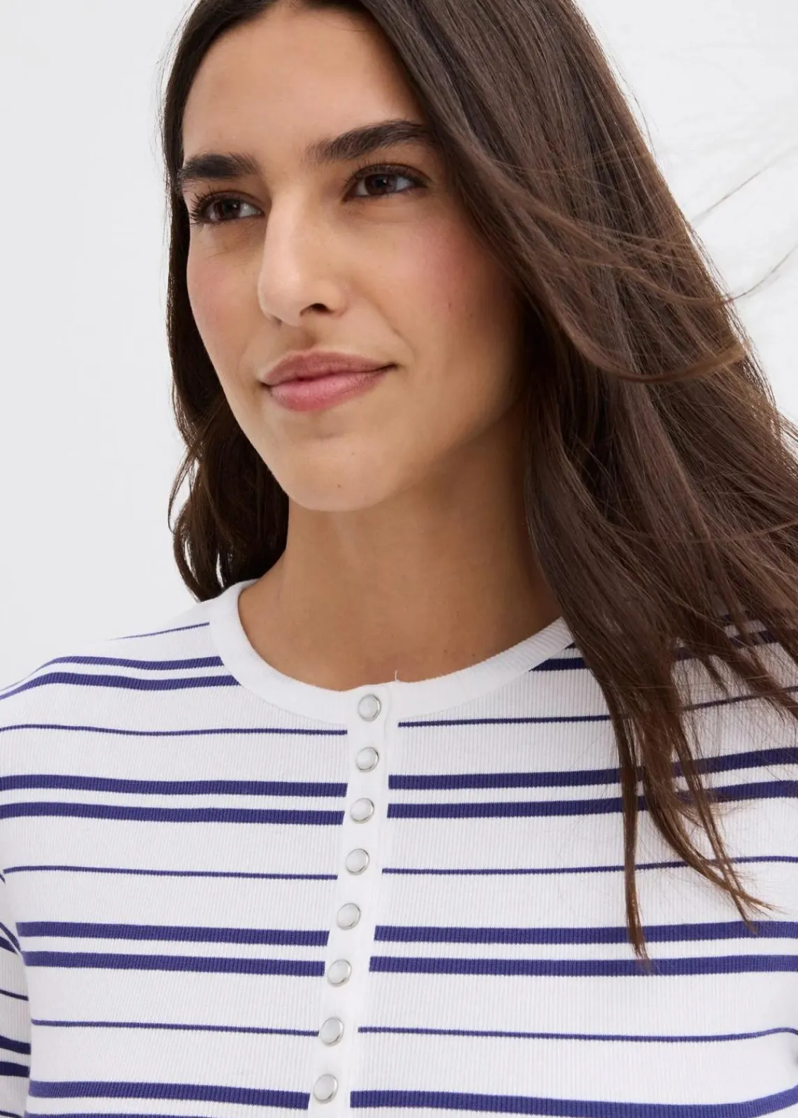 bonprix Shirts & Tops^Geripptes Langarmshirt aus Bio-Baumwollmix weiß uni + weiß/dunkelpazifik gestreift