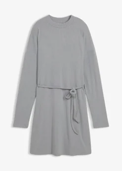 bonprix Bekleidung·Pullover & Strickjacken|Kleider^Geripptes Minikleid grau/weiß