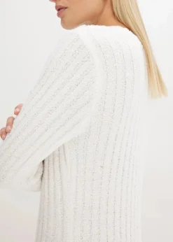bonprix Bekleidung·Umstandsmode|Bekleidung·Pullover & Strickjacken^Geripptes Strickkleid cremeweiß