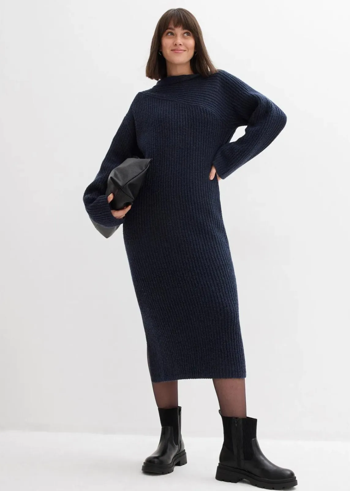 bonprix Bekleidung·Umstandsmode|Bekleidung·Pullover & Strickjacken^Geripptes Strickkleid dunkelblau