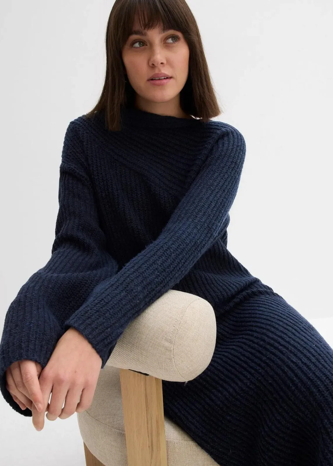 bonprix Bekleidung·Umstandsmode|Bekleidung·Pullover & Strickjacken^Geripptes Strickkleid dunkelblau