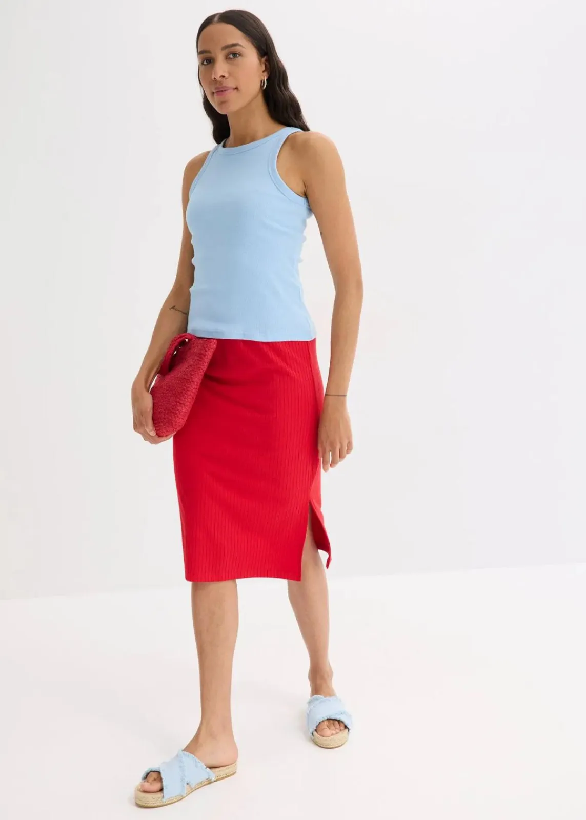 bonprix Wäsche·Unterhemden|Bekleidung·Röcke^Geripptes Tanktop hellblau