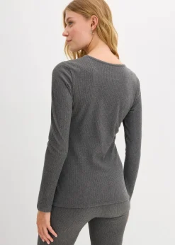 bonprix Bekleidung·Jumpsuits|Bekleidung·Röcke^Geripptes Thermoshirt grau meliert meliert