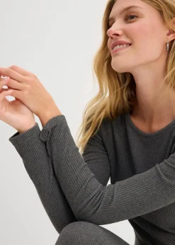 bonprix Bekleidung·Jumpsuits|Bekleidung·Röcke^Geripptes Thermoshirt grau meliert meliert