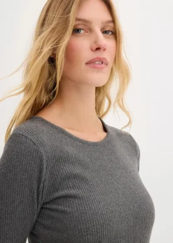 bonprix Bekleidung·Jumpsuits|Bekleidung·Röcke^Geripptes Thermoshirt grau meliert meliert