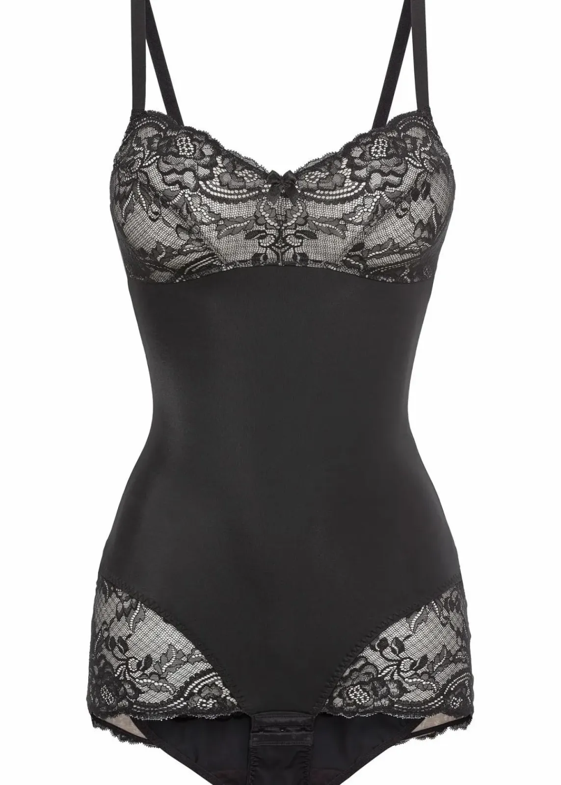 bonprix Wäsche·Bodies|Wäsche·Dessous^Geschmückter Medium Shape Body schwarz/sandbeige