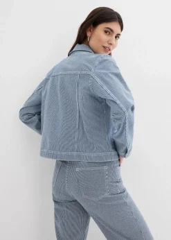 bonprix Jacken & Mäntel^gestreifte Jeansjacke, verkürzt blau/weiß gestreift